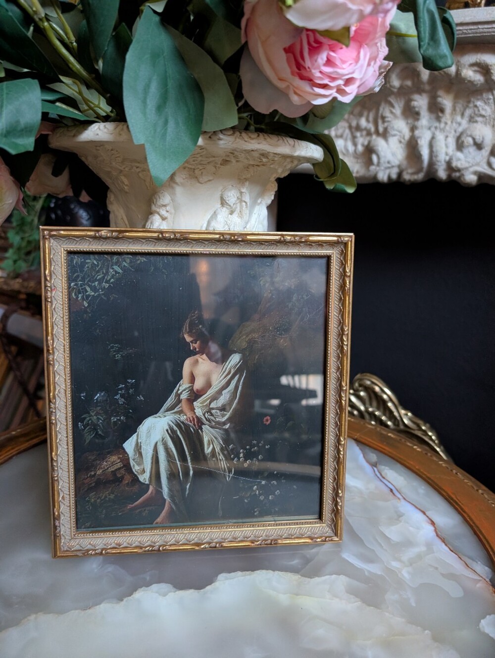 Vintage Ornate Wood Frame With Vintage Style Moody Art Print 9.5"